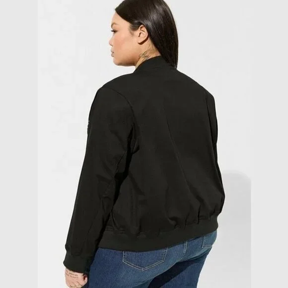 Torrid - Stretch Twill Bomber Jacket in Deep Black​​​​ - Picture 15 of 16